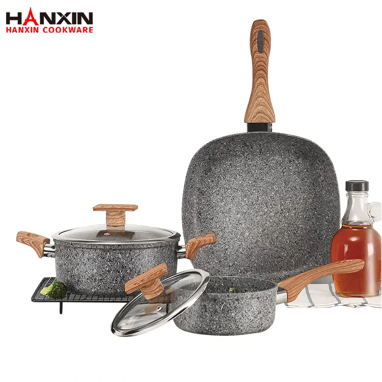 Conjunto de panelas com revestimento de granito antiaderente de alumínio